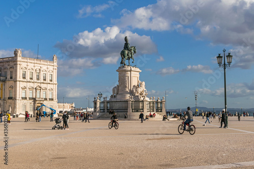 Praça do Comercio with the statue of  King Jose I in Lisbon, Portugal