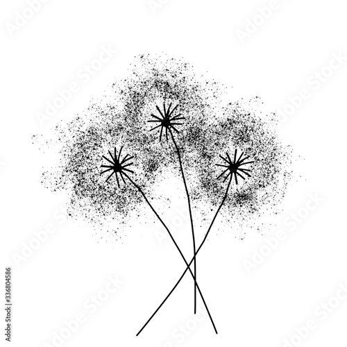 Three dandelions . Happy mother s day greeting card on white background. Black blowball