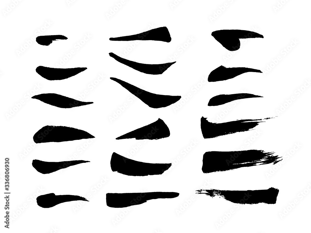 Vector set of brushstrokes, lines, and design elements for drawing. Brushes for Chinese painting.
