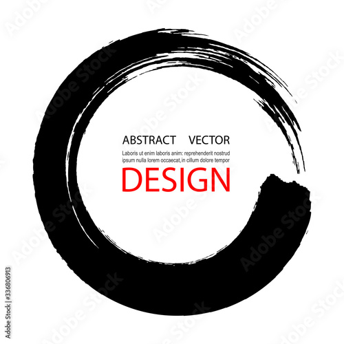 Enso calligraphy element japanese or chinese style Zen Brush Circle. Round frame.