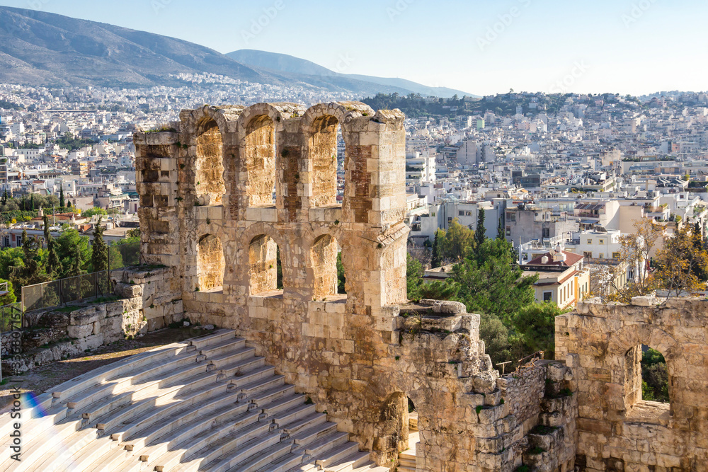 Roman theater and aerial view of Athens