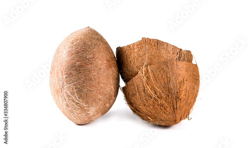 broken coconut on a white background