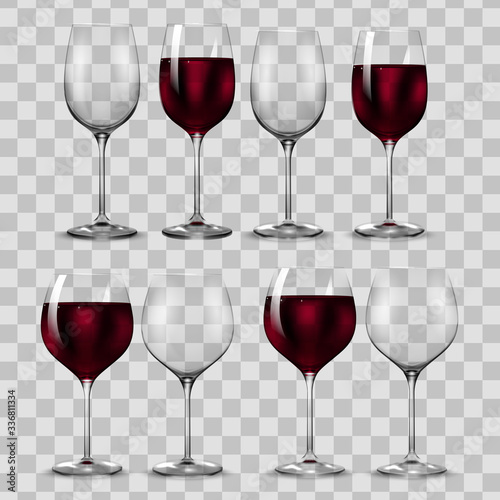 Empty and full transparency red wine glass. Vector.