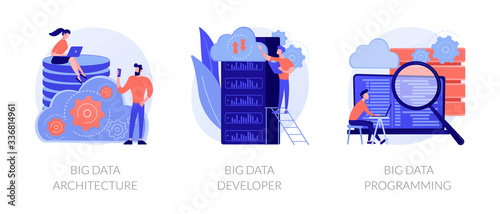 Large amount of information processing technology icons set. Big data architecture, big data developer, big data programming metaphors. Vector isolated concept metaphor illustrations