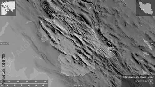 Kohgiluyeh and Buyer Ahmad, Iran - composition. Grayscale photo