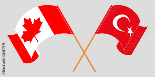 Crossed and waving flags of Turkey and Canada