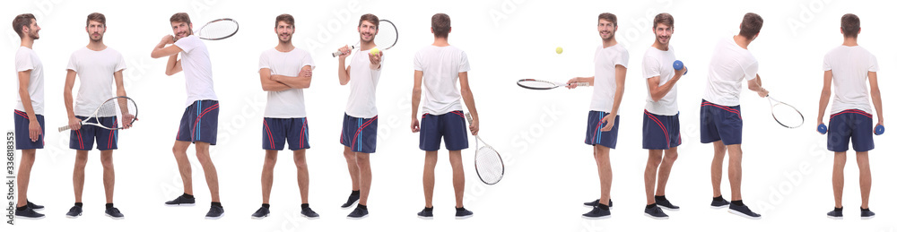 panoramic collage of male handyman isolated on white panoramic collage of male handyman isolated on white