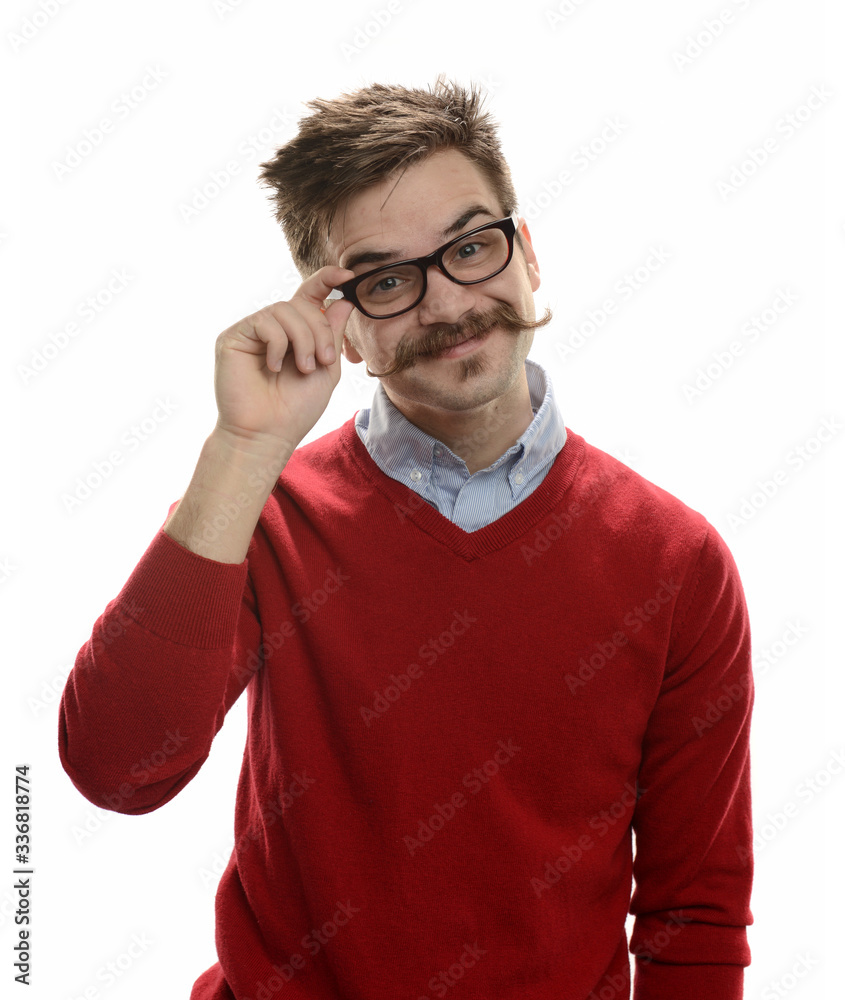 Young funny guy's portait wearing glasses