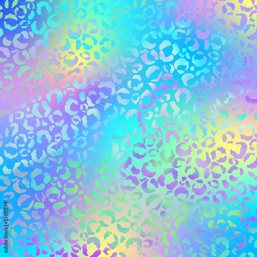 Holographic Animal Print on Gradient Background - Cute holographic animal print pattern on bright neon gradient background	