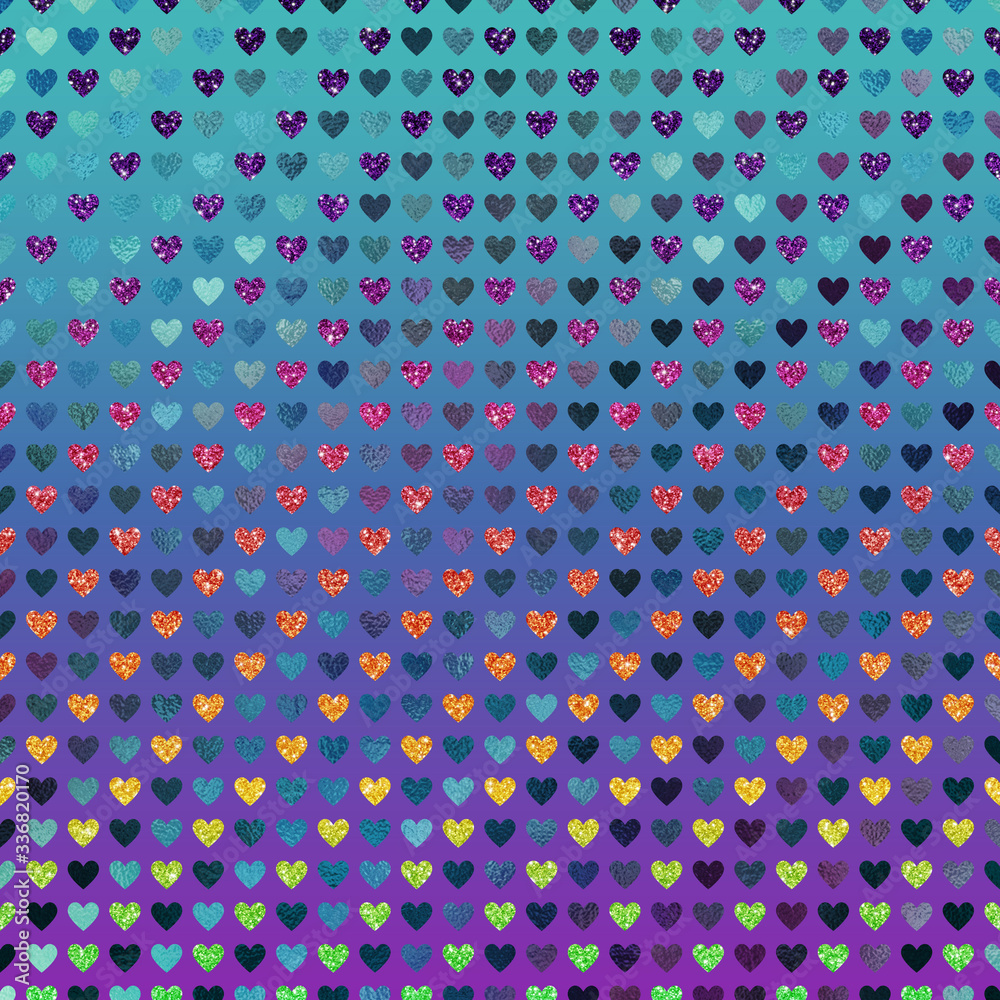 Holographic Hearts on Gradient Background - Cute holographic heart pattern on bright gradient background	

