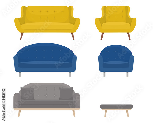 Set of fashionable sofas. Vector isolates on a white background.