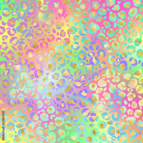 Holographic Leopard Print on Gradient Background - Cute holographic leopard spots pattern on bright neon gradient background 