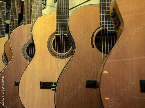 Close-up Of Guitars In Store
