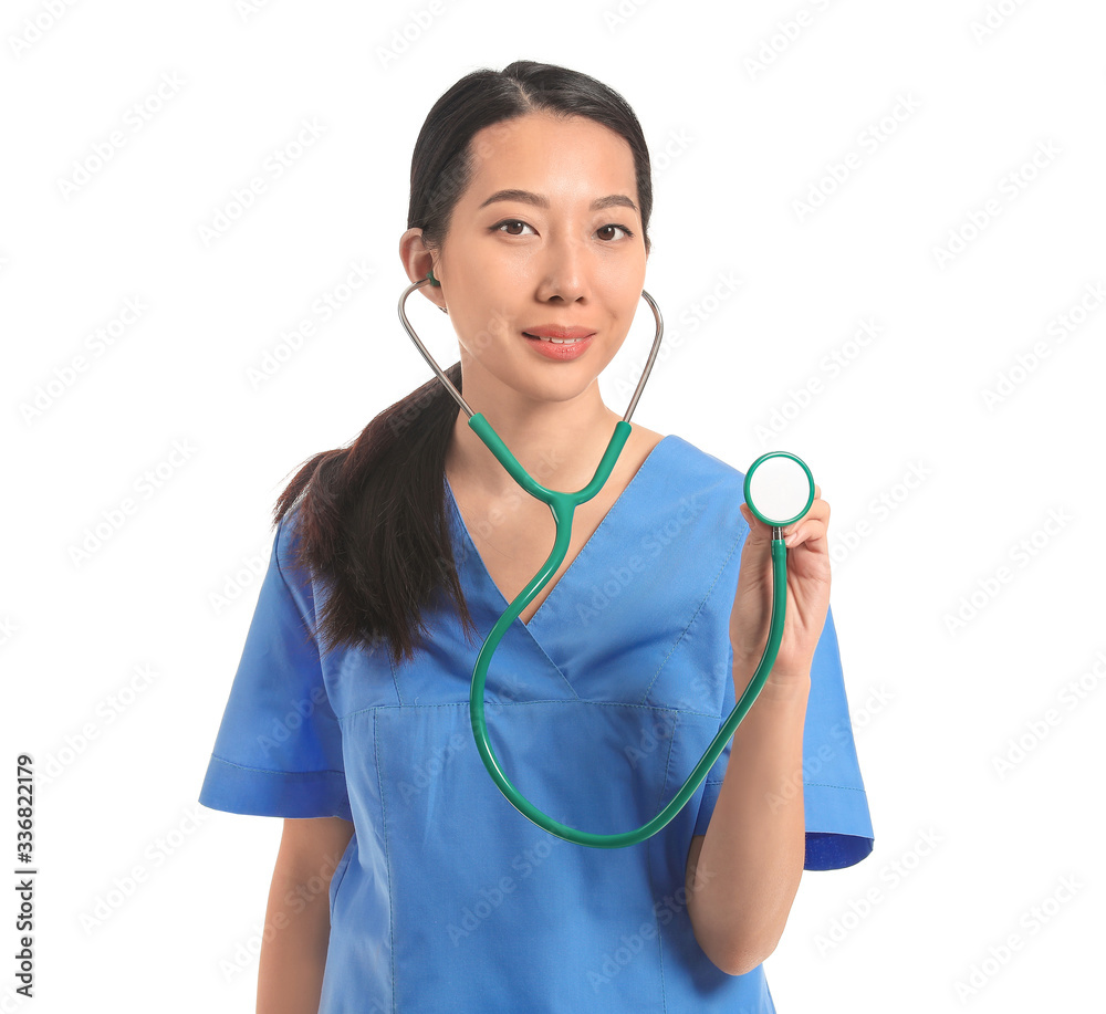 Female Asian doctor on white background Female Asian doctor on white background
