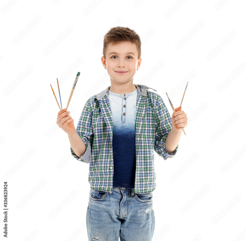 Cute little artist on white background Cute little artist on white background