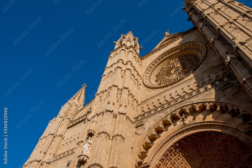 Façade of the Gothic-style cathedral of Santa Maria de Mallorca. Spain.