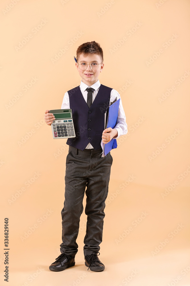 Little accountant on color background Little accountant on color background