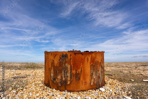 Rusty Shed, Dungeness Beach in Kent, England photo