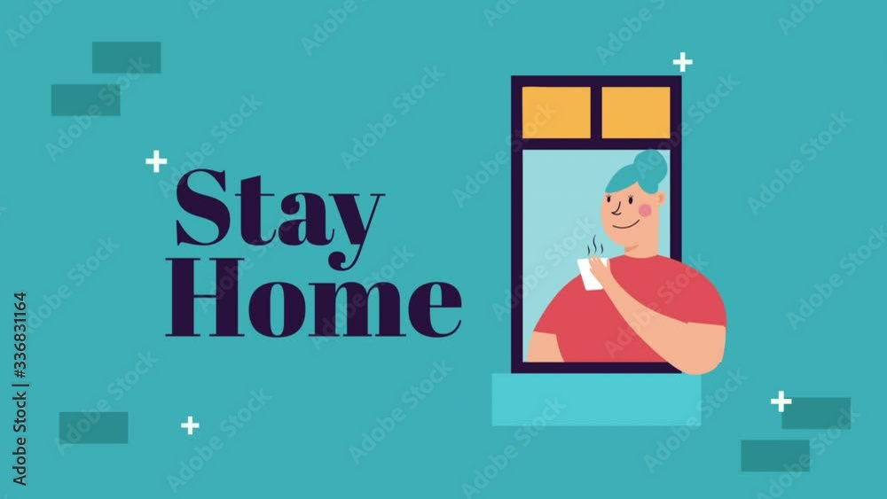 woman drinking coffee in apartment window stay home campaign woman drinking coffee in apartment window stay home campaign
