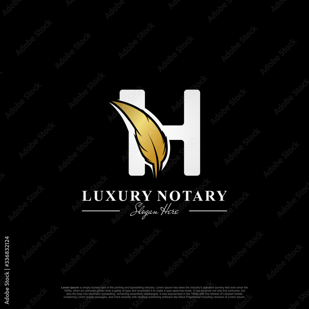 Letter H Initial logo with Feather Monogram Logo Template. Letter H Initial logo with Feather Monogram Logo Template.