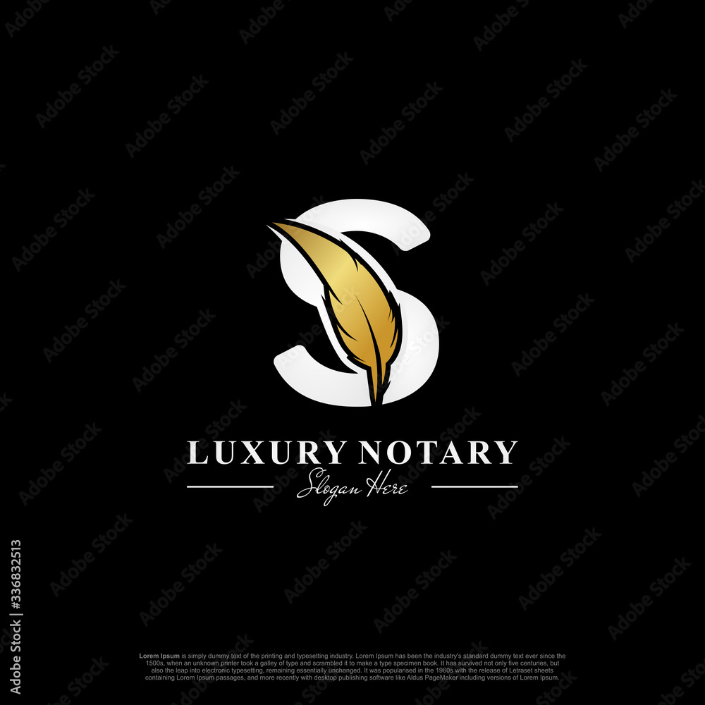 Letter S Initial logo with Feather Monogram Logo Template. Letter S Initial logo with Feather Monogram Logo Template.