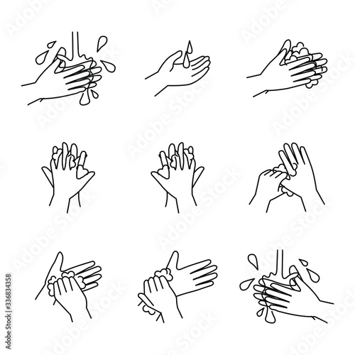 Hand washing line icon set. icons as wash, cleaning, soap and more.