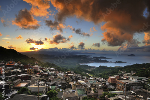 sunset of Jiufen mountain city Taiwan