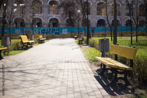 Outdoor furniture wooden bench in Kiev in Ukraine © Hennadii
