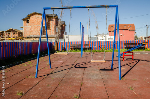 Novi Sad, Serbia - April 07. 2020: Playground in the city of Novi Sad during the virus Covide-19th.