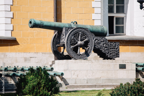 Russian ancient field bronze cannon 17th - 18th centuries on the territory of the Moscow Kremlin