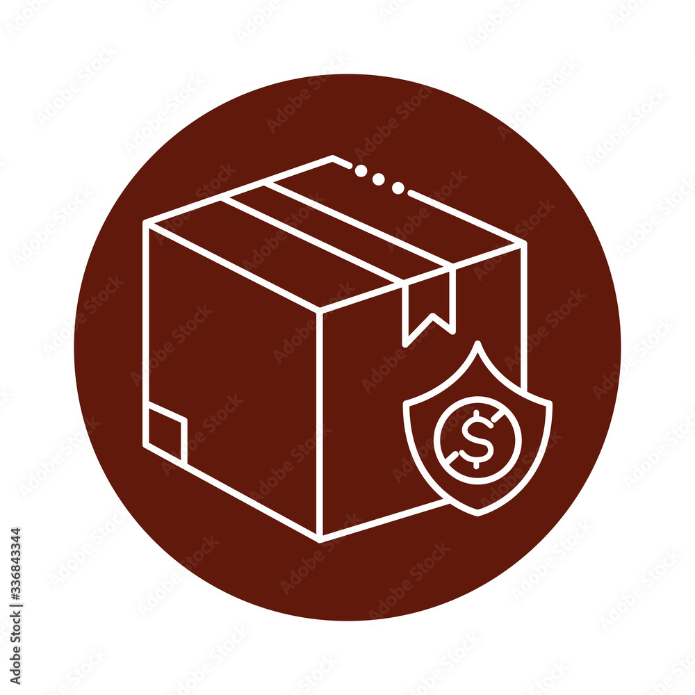 box package with shield block line style icon vector illustration design