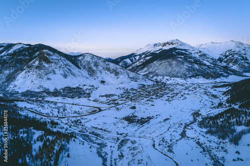 Silverton, Colorado at sunset in January