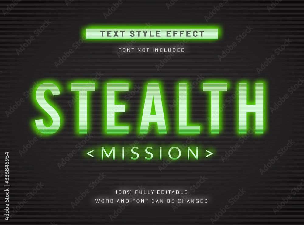 Editable text style effect, Stealth Operation Mission Military Digital Computer Green Text Effect