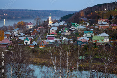 Evening in the small town Ples on the Volga river (Russia, Ivanovo region)