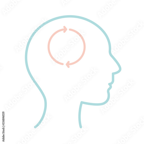 repeat arrows inside human head line style icon vector design