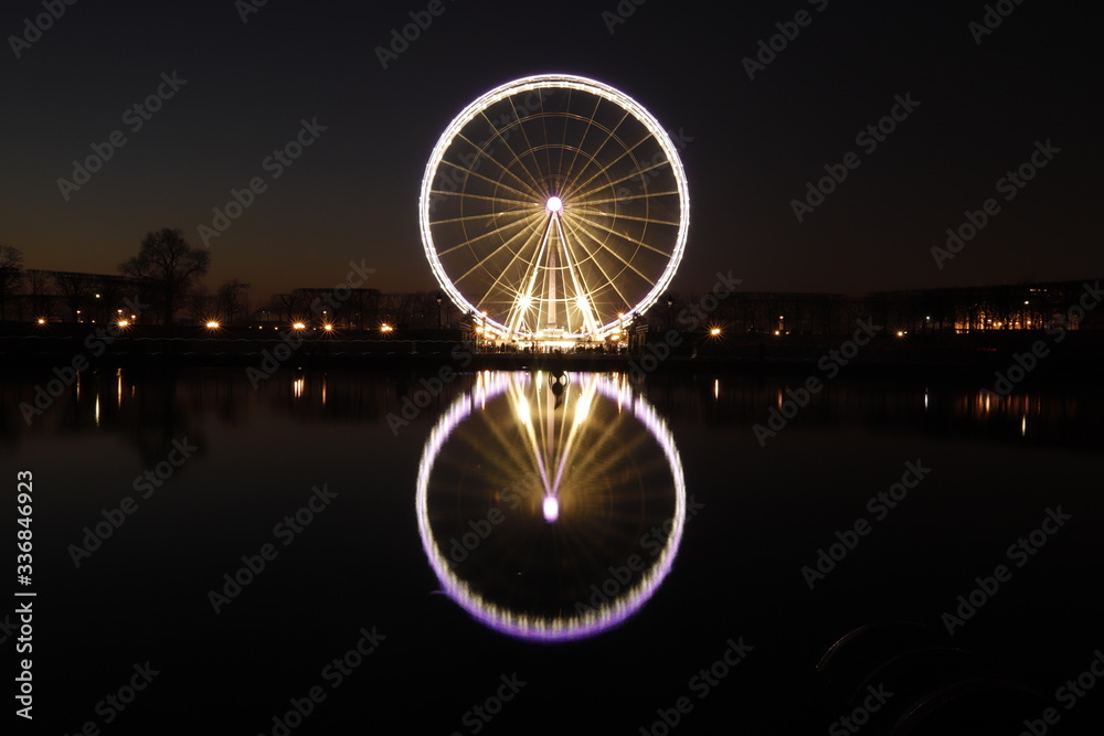 Sunset and reflections in the Tuileries garden, Paris