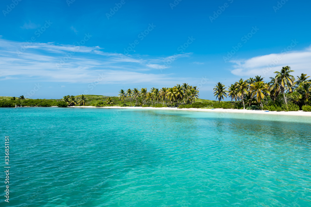 Tropical seascape of Contoy island in the caribbean sea (Quintana Roo, Mexico).