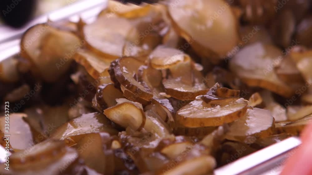 process of preparing traditional Turkish fast food - shawarma or kebab. chef hand cooking food process of preparing traditional Turkish fast food - shawarma or kebab. chef hand cooking food