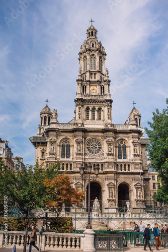facade of old Sainte-Trinite Church in Paris