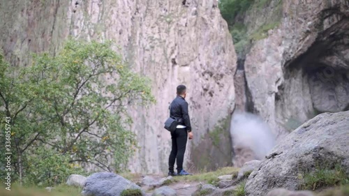 
drone mountains waterfall  tree