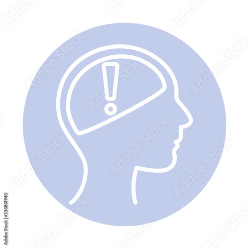 exclamation symbol inside human head block style icon vector design