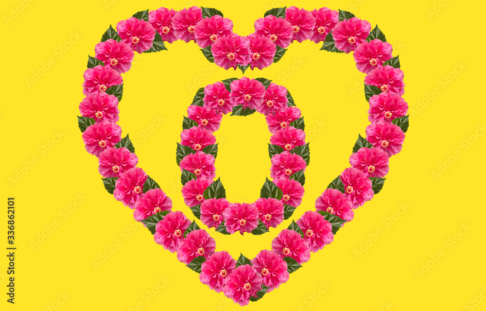 Alphabet O Design using Pink Hibiscus Flower and love shape on isolated Background. China Rose love shape letter.Double headed Pink Hibiscus font Alphabet O Design using Pink Hibiscus Flower and love shape on isolated Background. China Rose love shape letter.Double headed Pink Hibiscus font
