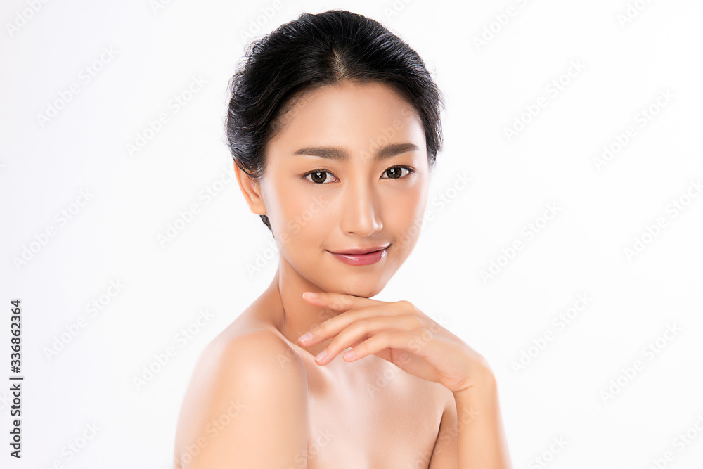 Beautiful Young Asian Woman with Clean Fresh Skin. Face care, Facial treatment, Cosmetology, beauty and healthy skin and cosmetic concept, woman beauty skin isolated on white background Beautiful Young Asian Woman with Clean Fresh Skin. Face care, Facial treatment, Cosmetology, beauty and healthy skin and cosmetic concept, woman beauty skin isolated on white background