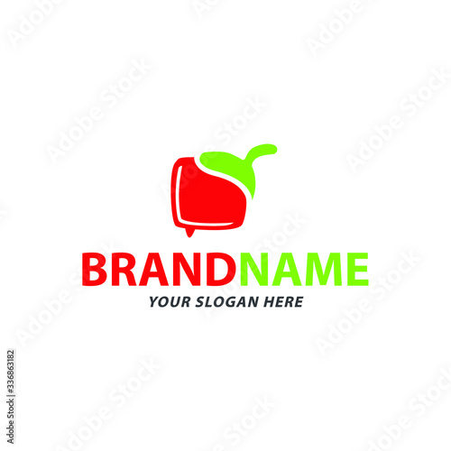 creative red pepper and chat logo design, vector