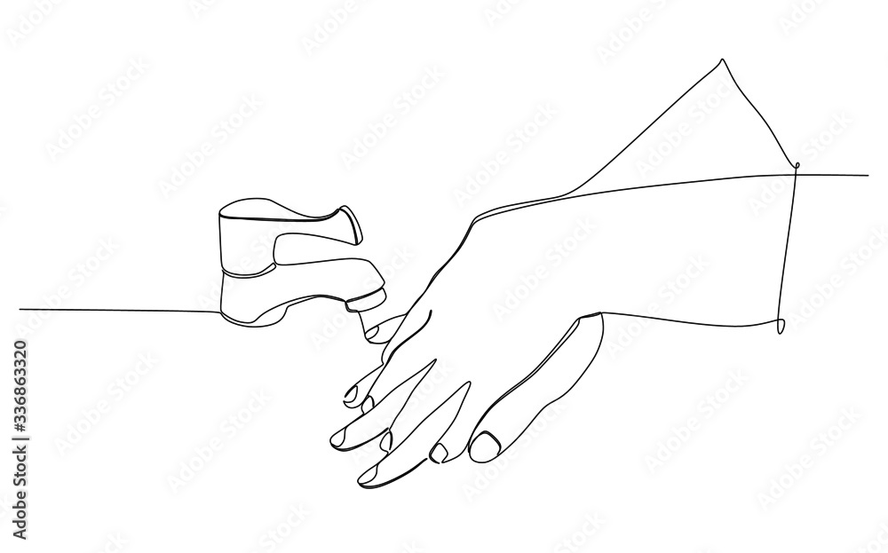 Continuous single drawn one line of hand washing. Vector of hand drawn sketch simplicity style of hand washing Continuous single drawn one line of hand washing. Vector of hand drawn sketch simplicity style of hand washing
