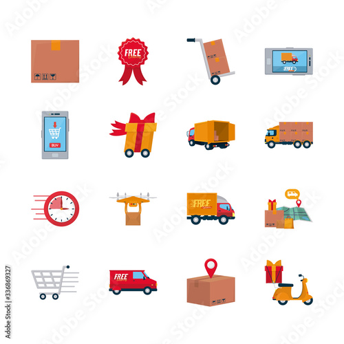 boxes and free delivery icon set, colorful design