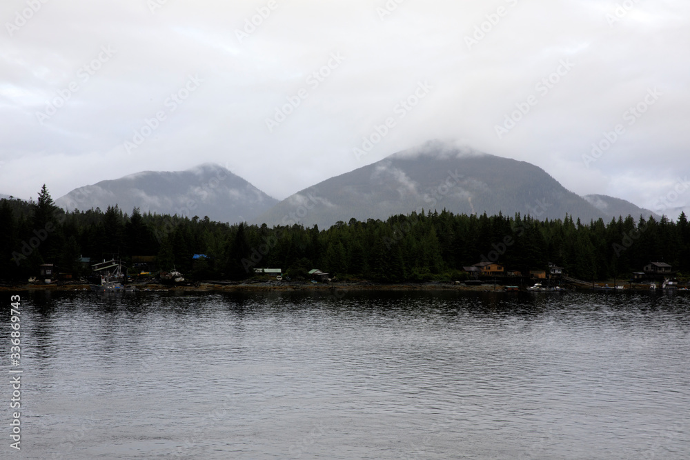 Ketchikan, Alaska / USA - August 15, 2019: Ketchikan coastline landscape, Ketchikan, Alaska, USA