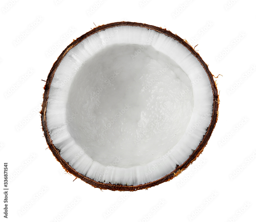 Top view of half coconut isolated on white background Top view of half coconut isolated on white background