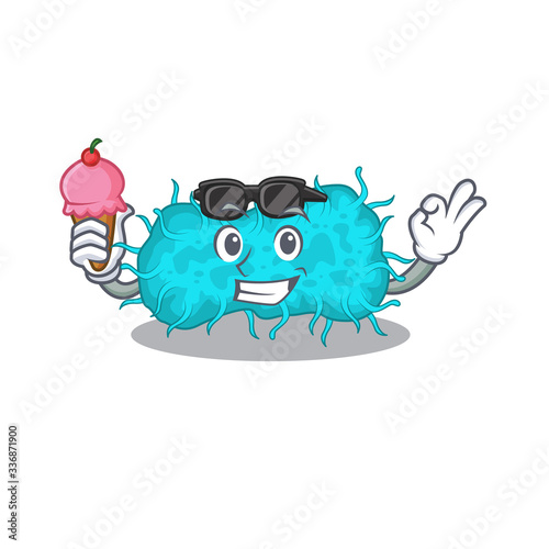 Cartoon design concept of bacteria prokaryote having an ice cream