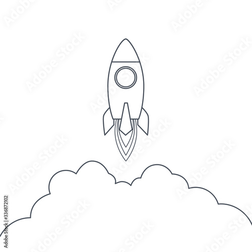 Minimal Outlined Space ship with Clouds